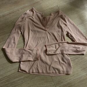 Dazy Light Pink Henley Long Sleeve Top Buttons Womens Small Ribbed